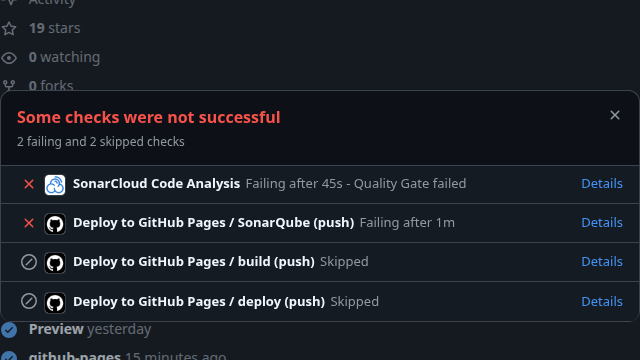 Демонстрация работы Quality Gate(не прошел качество кода) Текст